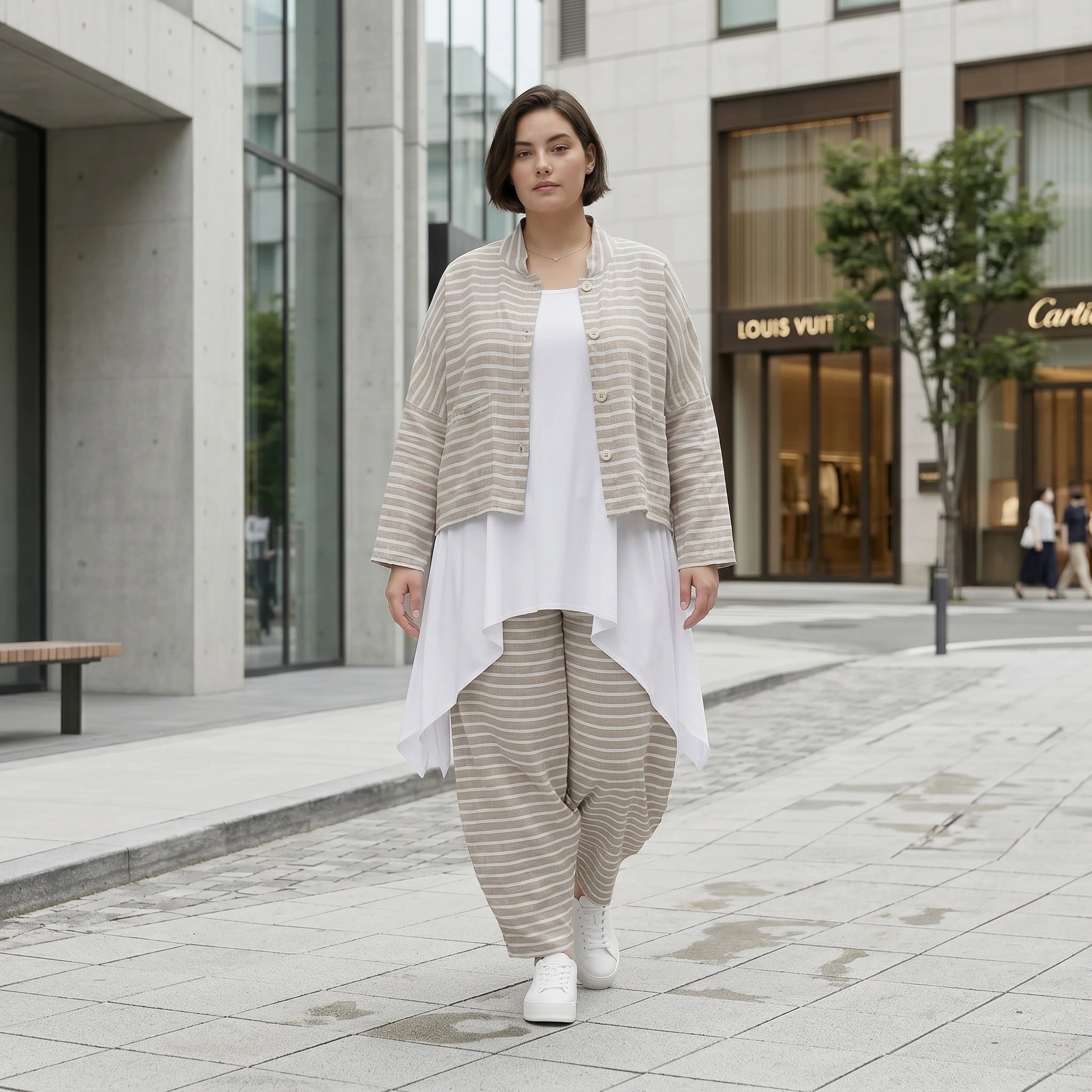 Kastige Streifenjacke in Leinen Optik für Damen Sommer Oversize Lagenlook AKH Fashion bei Modeare leicht und luftig aus Frankreich gefertigt