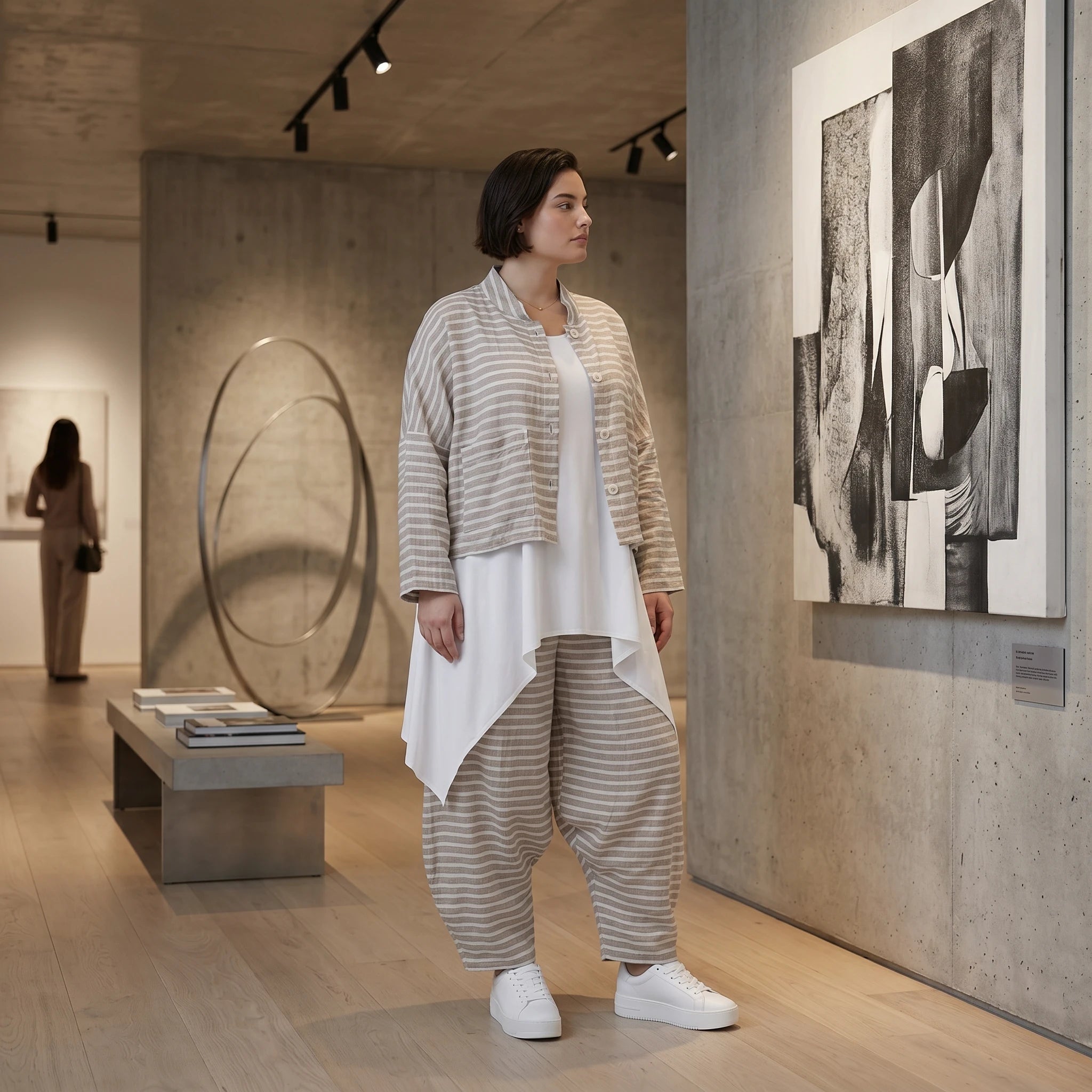 Kastige Streifenjacke in Leinen Optik für Damen Sommer Oversize Lagenlook AKH Fashion bei Modeare leicht und luftig aus Frankreich gefertigt