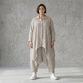 Oversize Zipfel Jacke Sand Weiß Streifen Leinen Optik Sommer Lagenlook AKH Fashion bei Modeare luftig modern