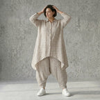 Oversize Zipfel Jacke Sand Weiß Streifen Leinen Optik Sommer Lagenlook AKH Fashion bei Modeare luftig modern