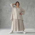 AKH Fashion Big Shirt in Leinen Optik gestreift Oversize Damen Sommerlook Sand Weiß bei Modeare Frankreich