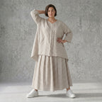 AKH Fashion Big Shirt in Leinen Optik gestreift Oversize Damen Sommerlook Sand Weiß bei Modeare Frankreich