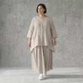 AKH Fashion Big Shirt in Leinen Optik gestreift Oversize Damen Sommerlook Sand Weiß bei Modeare Frankreich