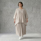 AKH Fashion Big Shirt in Leinen Optik gestreift Oversize Damen Sommerlook Sand Weiß bei Modeare Frankreich