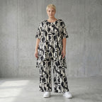 Oversize Set Shirt und Palazzo Hose Schwarz Weiß abstrakt Slinky Sommer Lagenlook AKH Fashion bei Modeare für Damenmode in großen Größen chic