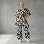 Oversize Set Shirt und Palazzo Hose Schwarz Weiß abstrakt Slinky Sommer Lagenlook AKH Fashion bei Modeare für Damenmode in großen Größen chic