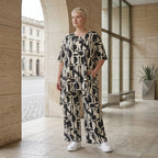 Oversize Set Shirt und Palazzo Hose Schwarz Weiß abstrakt Slinky Sommer Lagenlook AKH Fashion bei Modeare für Damenmode in großen Größen chic