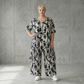 Oversize Set Longshirt und Palazzo Hose Schwarz Weiß abstrakt Slinky Sommer Look AKH Fashion bei Modeare für Damenmode in großen Größen chic
