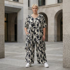 Oversize Set Longshirt und Palazzo Hose Schwarz Weiß abstrakt Slinky Sommer Look AKH Fashion bei Modeare für Damenmode in großen Größen chic