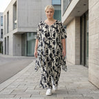 Oversize Set Longshirt und Palazzo Hose Schwarz Weiß abstrakt Slinky Sommer Look AKH Fashion bei Modeare für Damenmode in großen Größen chic