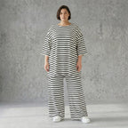 Weite Streifen Hose aus Jersey mit Schlitzsaum Sommer Lagenlook AKH Fashion aus Frankreich exklusiv bei Modeare Damenmode
