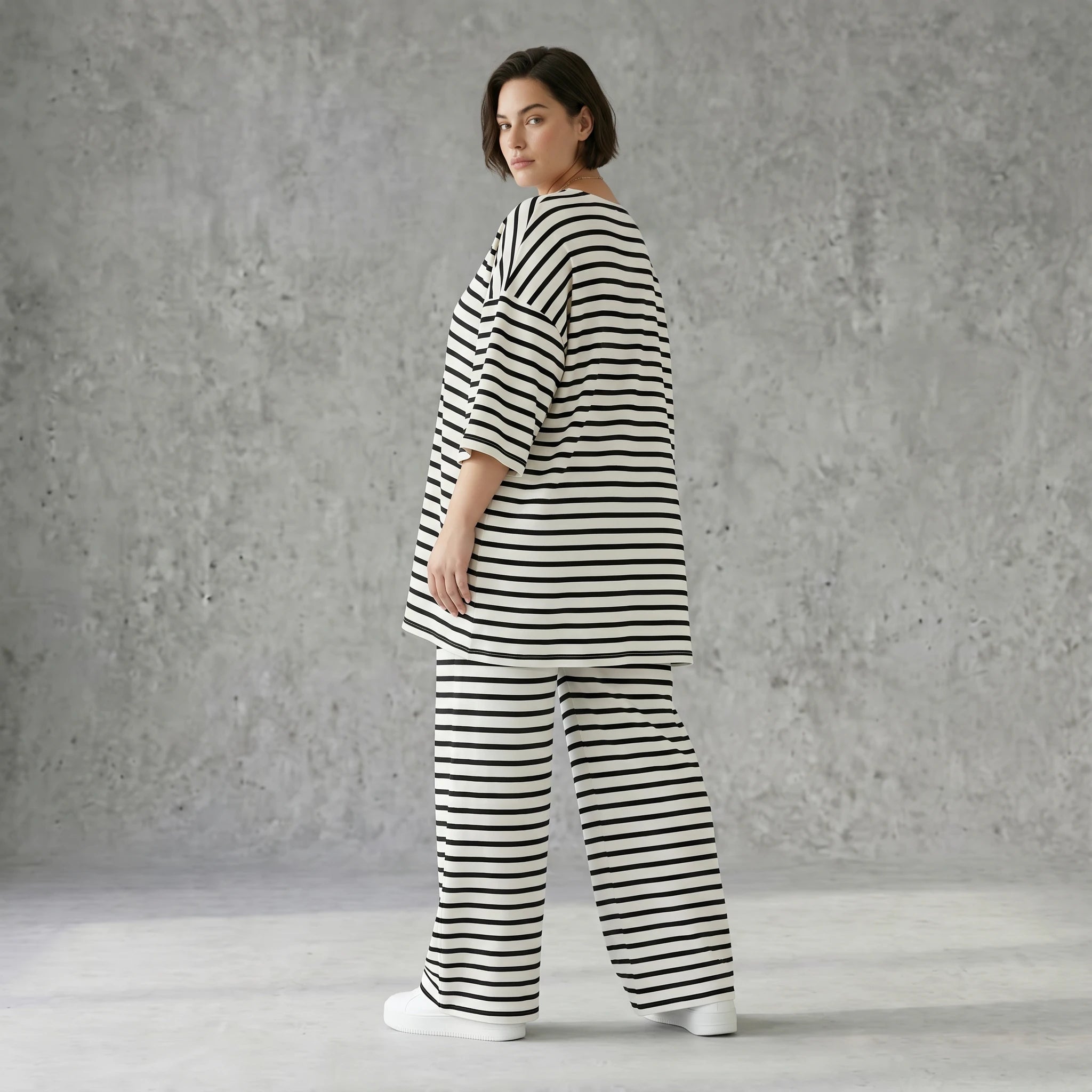 Weite Streifen Hose aus Jersey mit Schlitzsaum Sommer Lagenlook AKH Fashion aus Frankreich exklusiv bei Modeare Damenmode