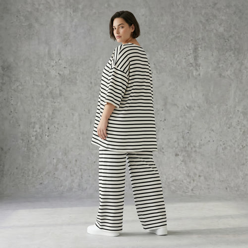 Weite Streifen Hose aus Jersey mit Schlitzsaum Sommer Lagenlook AKH Fashion aus Frankreich exklusiv bei Modeare Damenmode