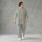 Weite Streifen Hose aus Jersey mit Schlitzsaum Sommer Lagenlook AKH Fashion aus Frankreich exklusiv bei Modeare Damenmode