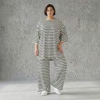 Weite Streifen Hose aus Jersey mit Schlitzsaum Sommer Lagenlook AKH Fashion aus Frankreich exklusiv bei Modeare Damenmode