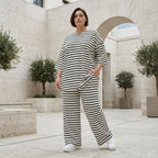 Weite Streifen Hose aus Jersey mit Schlitzsaum Sommer Lagenlook AKH Fashion aus Frankreich exklusiv bei Modeare Damenmode