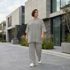 Weite Streifen Hose aus Jersey mit Schlitzsaum Sommer Lagenlook AKH Fashion aus Frankreich exklusiv bei Modeare Damenmode
