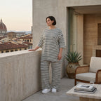 Weite Streifen Hose aus Jersey mit Schlitzsaum Sommer Lagenlook AKH Fashion aus Frankreich exklusiv bei Modeare Damenmode