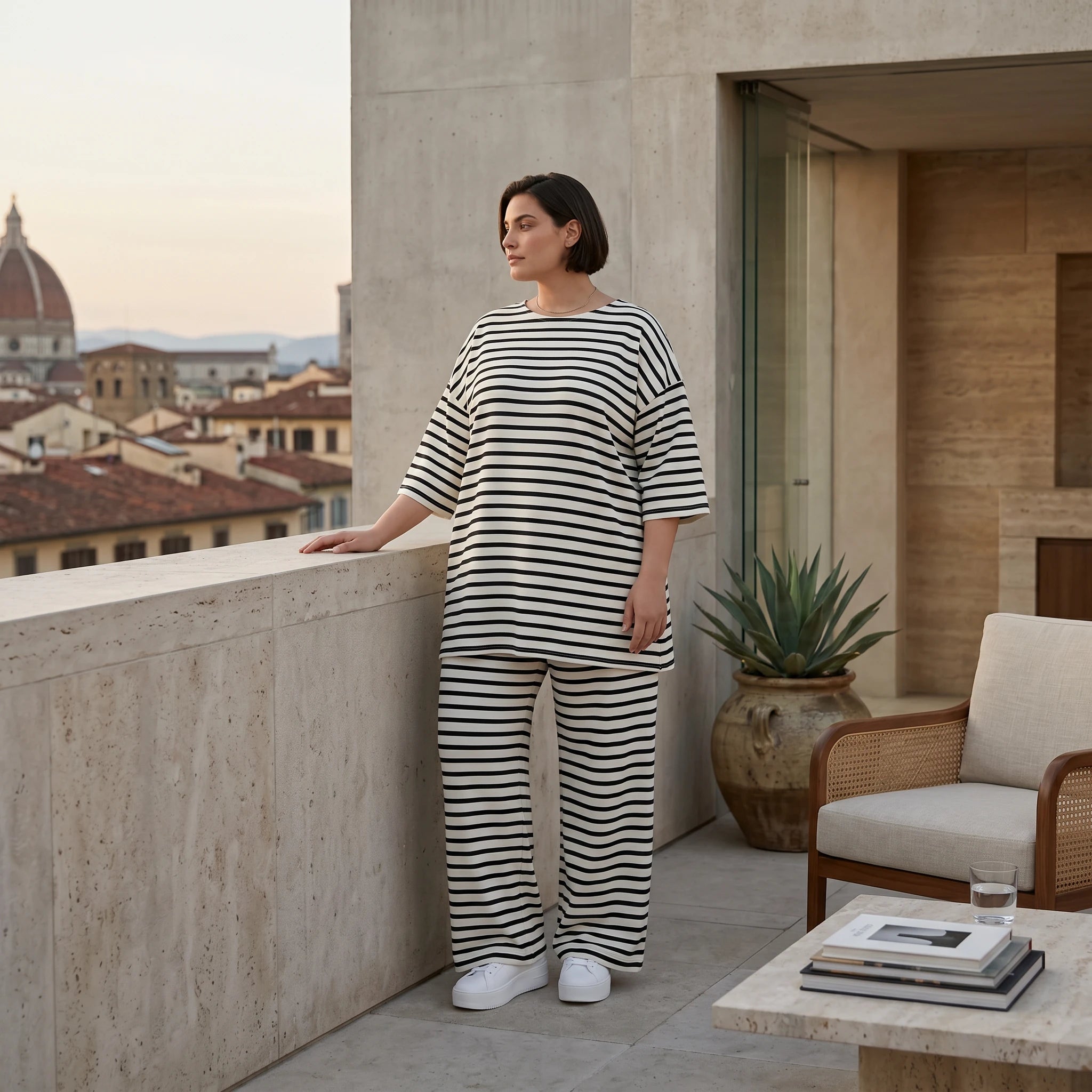 Weite Streifen Hose aus Jersey mit Schlitzsaum Sommer Lagenlook AKH Fashion aus Frankreich exklusiv bei Modeare Damenmode