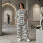 Weite Streifen Hose aus Jersey mit Schlitzsaum Sommer Lagenlook AKH Fashion aus Frankreich exklusiv bei Modeare Damenmode
