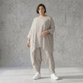 Oversize Shirt Sand Weiss gestreift asymmetrisch in Leinen Optik - Sommer Lagenlook von AKH Fashion bei Modeare kuratiert sehr luftig