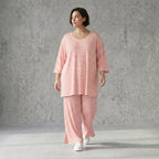 Damen Jersey Hose Weiß-Lachs mit Streifen Weites Bein Sommer Look aus Viskose von AKH Fashion exklusiv bei Modeare Shop