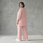 Damen Jersey Hose Weiß-Lachs mit Streifen Weites Bein Sommer Look aus Viskose von AKH Fashion exklusiv bei Modeare Shop