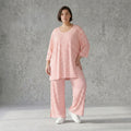 Damen Jersey Hose Weiß-Lachs mit Streifen Weites Bein Sommer Look aus Viskose von AKH Fashion exklusiv bei Modeare Shop