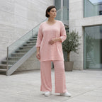 Damen Jersey Hose Weiß-Lachs mit Streifen Weites Bein Sommer Look aus Viskose von AKH Fashion exklusiv bei Modeare Shop