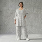 Damen Streifenhose aus Jersey mit weitem Bein Sommer Hose aus Viskose Mix AKH Fashion exklusiv bei Modeare bequem und leicht