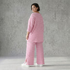 Weite Streifen Hose aus Jersey in Weiß Fuchsia Sommermode weich und bequem - AKH Fashion bei Modeare aus Frankreich