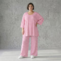 Weite Streifen Hose aus Jersey in Weiß Fuchsia Sommermode weich und bequem - AKH Fashion bei Modeare aus Frankreich