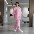 Weite Streifen Hose aus Jersey in Weiß Fuchsia Sommermode weich und bequem - AKH Fashion bei Modeare aus Frankreich