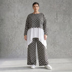 Damen Überwurf Avantgarde Polyester Schwarz-Weiß, Rauten, Langarm, Oversize große Größen – AKH Fashion