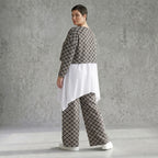 Damen Überwurf Avantgarde Polyester Schwarz-Weiß, Rauten, Langarm, Oversize große Größen – AKH Fashion