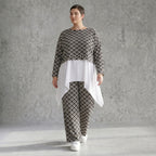Damen Überwurf Avantgarde Polyester Schwarz-Weiß, Rauten, Langarm, Oversize große Größen – AKH Fashion