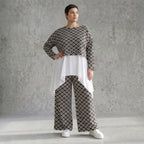 Damen Überwurf Avantgarde Polyester Schwarz-Weiß, Rauten, Langarm, Oversize große Größen – AKH Fashion
