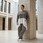 Damen Überwurf Avantgarde Polyester Schwarz-Weiß, Rauten, Langarm, Oversize große Größen – AKH Fashion