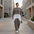 Damen Überwurf Avantgarde Polyester Schwarz-Weiß, Rauten, Langarm, Oversize große Größen – AKH Fashion