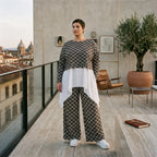 Damen Überwurf Avantgarde Polyester Schwarz-Weiß, Rauten, Langarm, Oversize große Größen – AKH Fashion