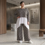 Damen Überwurf Avantgarde Polyester Schwarz-Weiß, Rauten, Langarm, Oversize große Größen – AKH Fashion