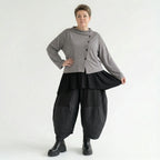 Oversize Feinstrick Jacke grau elastisch Übergangsjacke Damen AKH Premium Modeare stilvoll weich moderne Lagenlook Mode