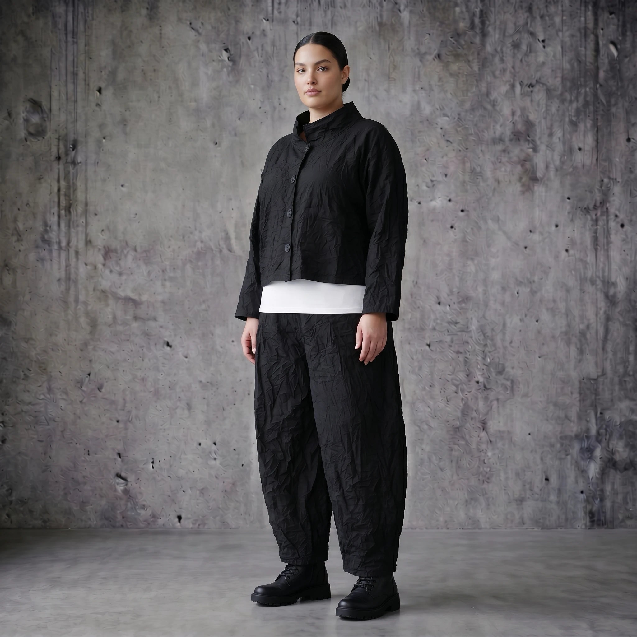 Ballonhose schwarz crash Popeline luftig Oversize Sommerlook AKH Premium Modeare weite Damenhose avantgarde bequem modern