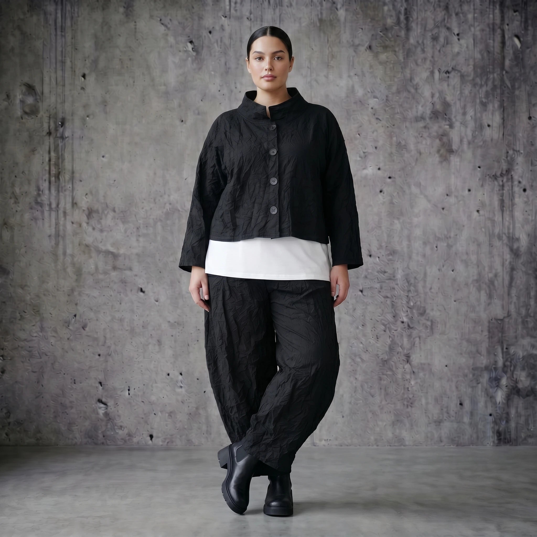 Ballonhose schwarz crash Popeline luftig Oversize Sommerlook AKH Premium Modeare weite Damenhose avantgarde bequem modern