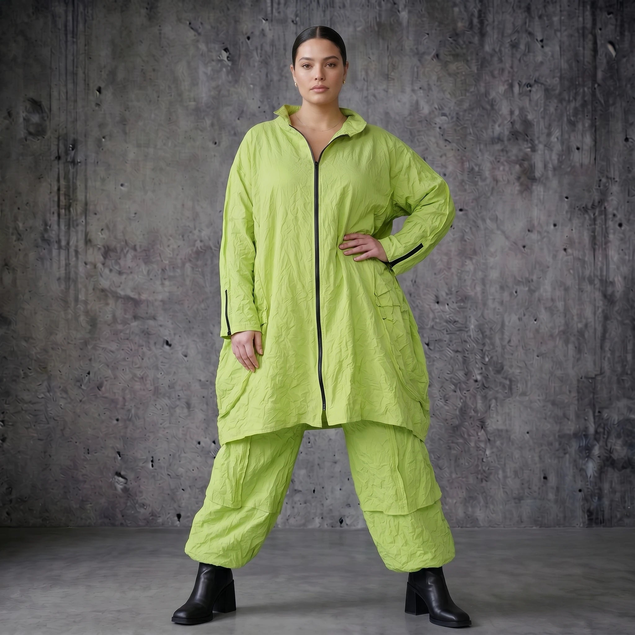 Oversize Crash Mantel Ballon Sommer leicht luftig AKH Premium Modeare Damen Jacke Popeline Look Frankreich hergestellt modern