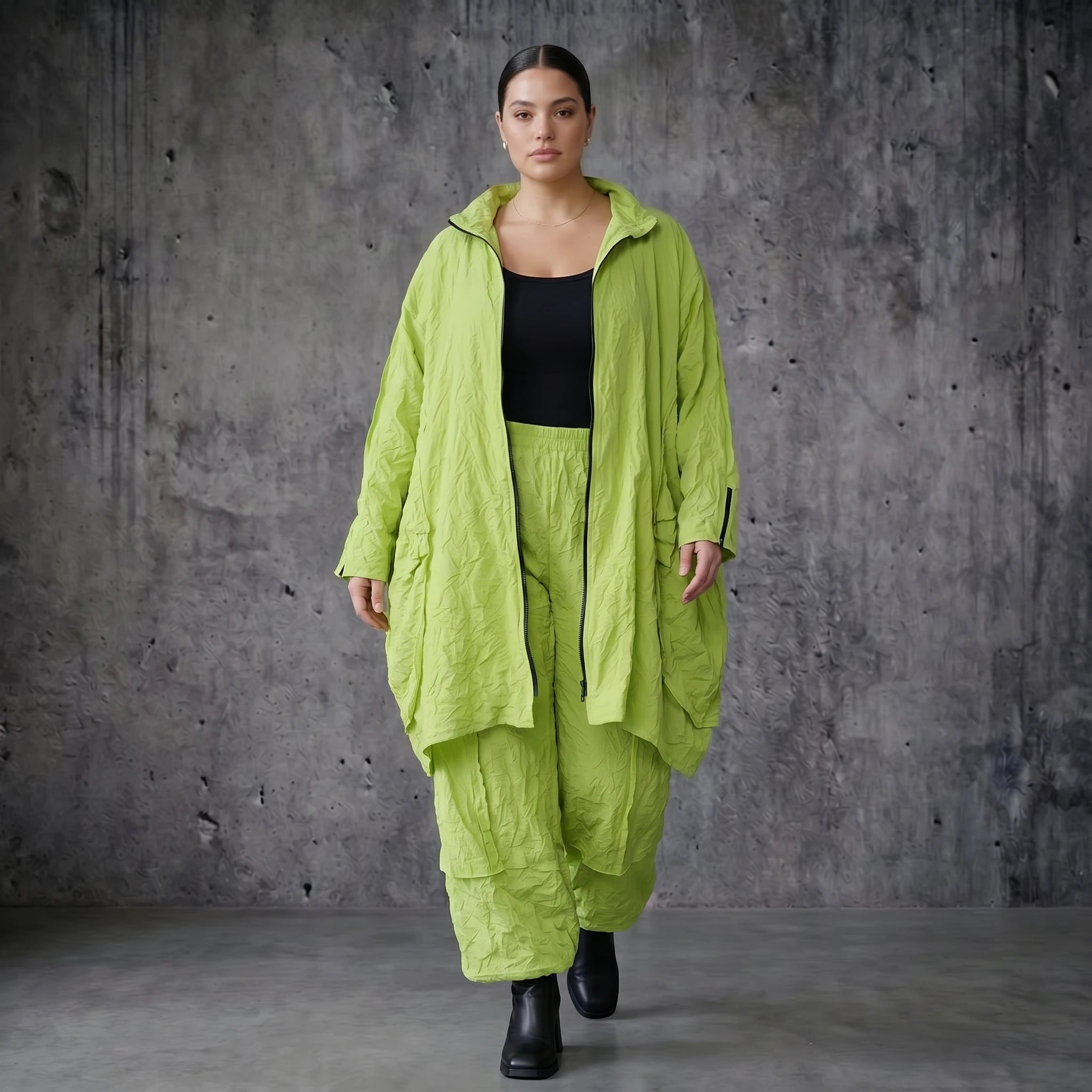 Oversize Crash Mantel Ballon Sommer leicht luftig AKH Premium Modeare Damen Jacke Popeline Look Frankreich hergestellt modern