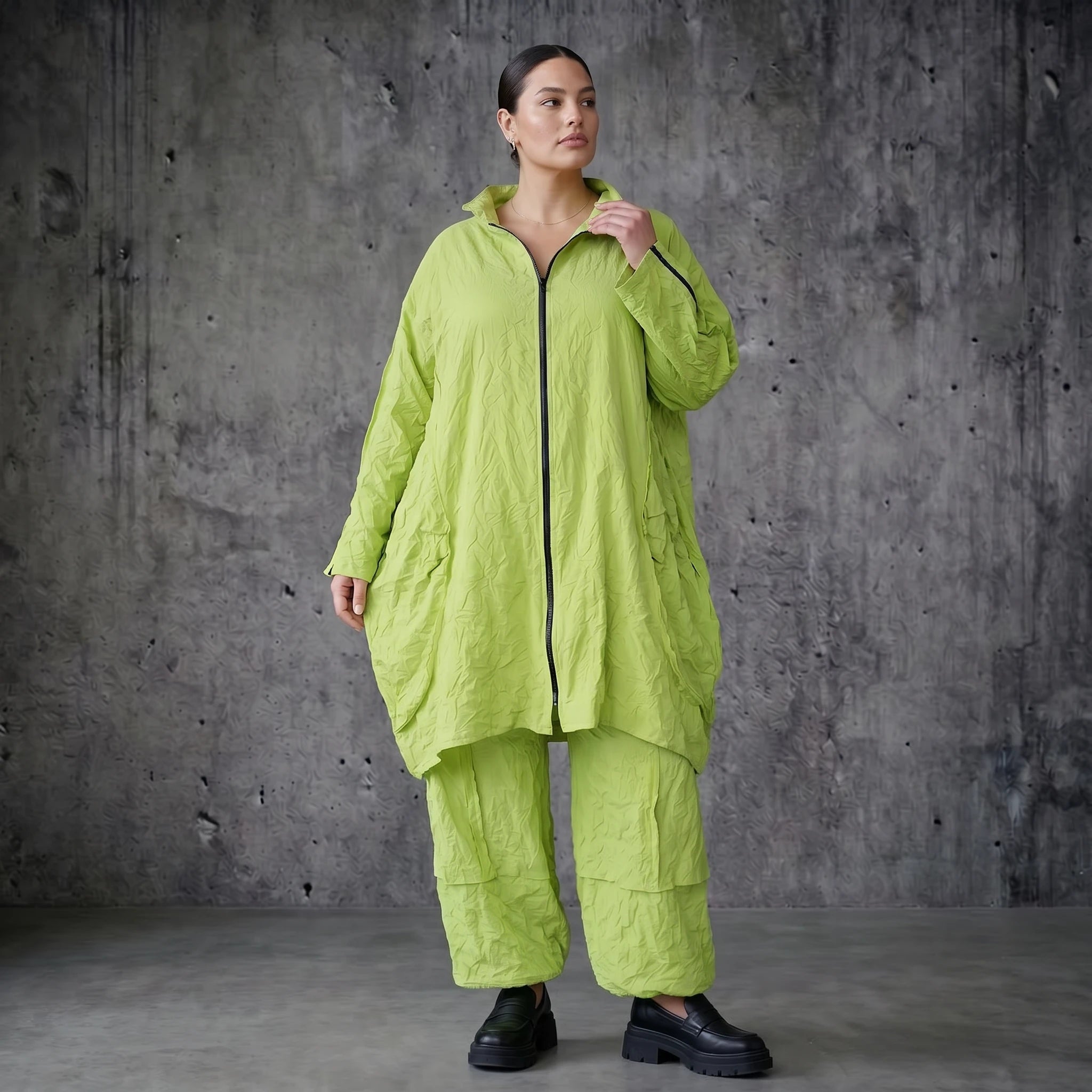 Oversize Crash Mantel Ballon Sommer leicht luftig AKH Premium Modeare Damen Jacke Popeline Look Frankreich hergestellt modern