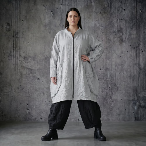 Oversize Crash Mantel Damen Ballonform leicht Sommer grau AKH Premium Modeare Avantgarde Jacke luftig Popeline Look modern