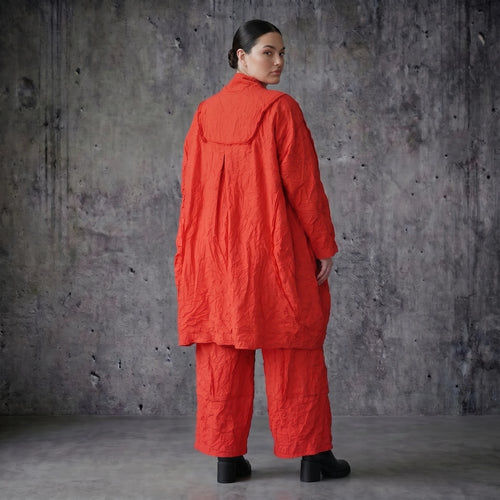 Oversize Crash Mantel Damen Ballonform rot Sommer leicht AKH Premium Modeare Avantgarde Jacke luftig Popeline modern Look