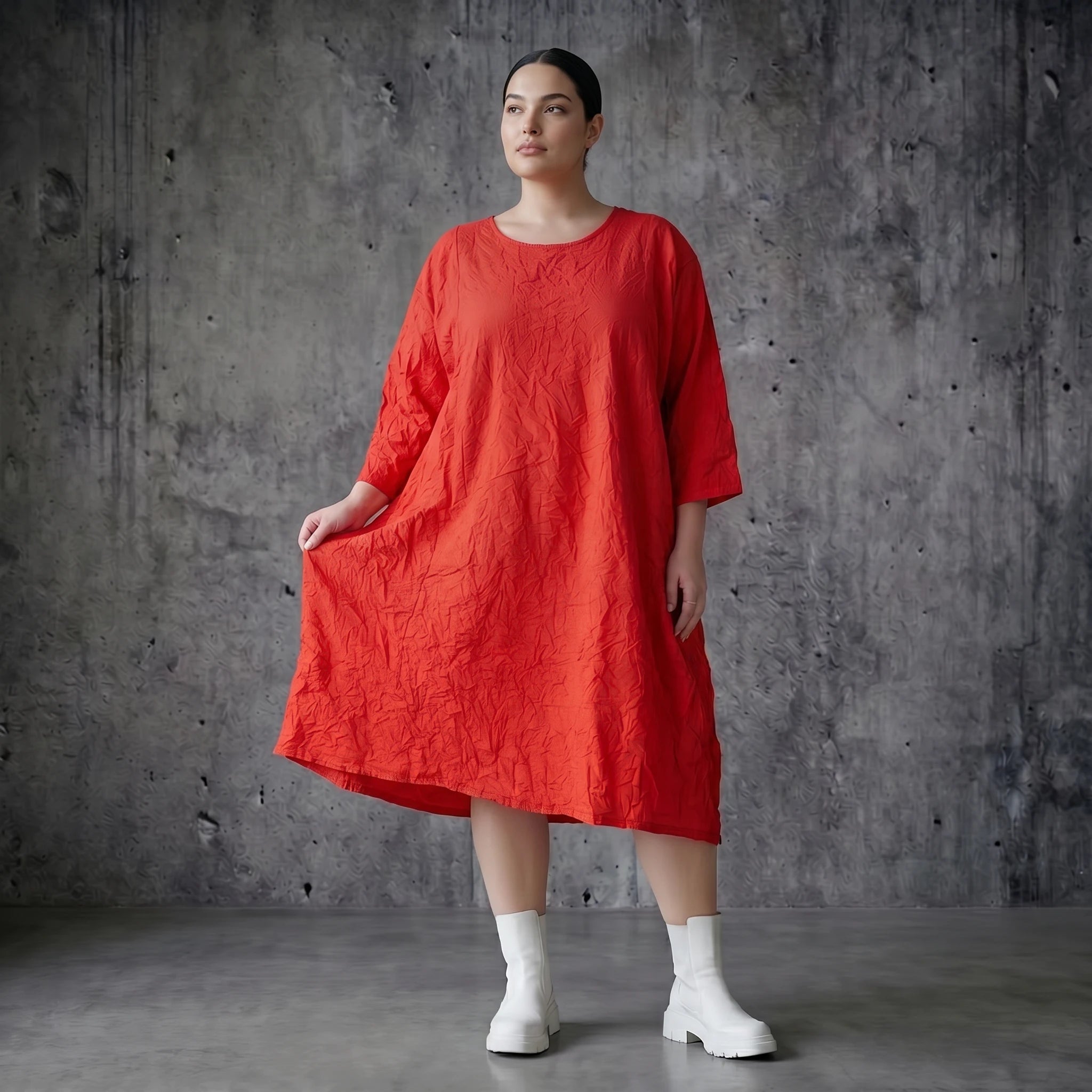 AKH Premium Crash Ballon Kleid aus Popeline Sommer Oversize Damenmode Modeare